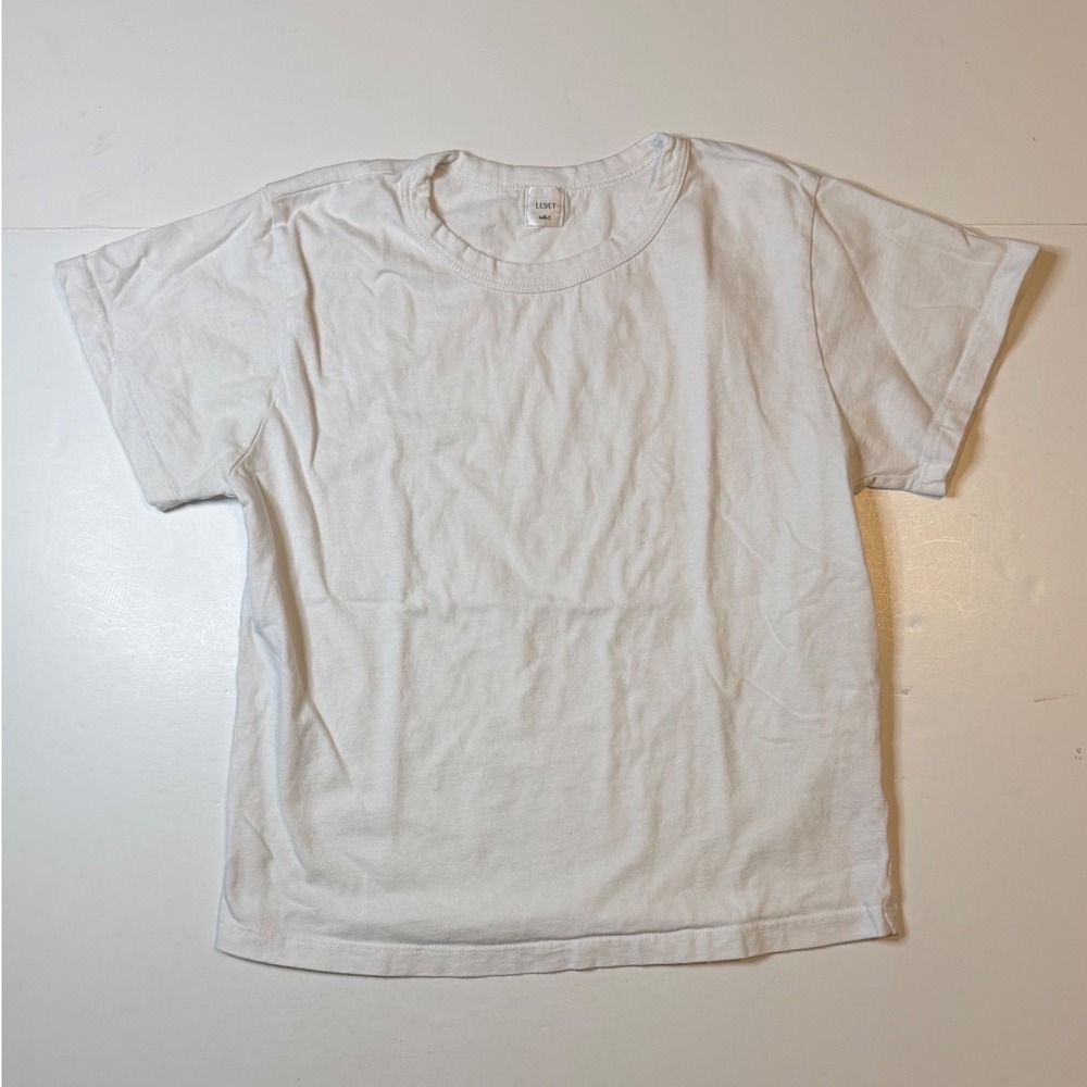 Leset Margo Tee Womens Size S White Cotton Short Sleeve Crewneck Basic T-Shirt